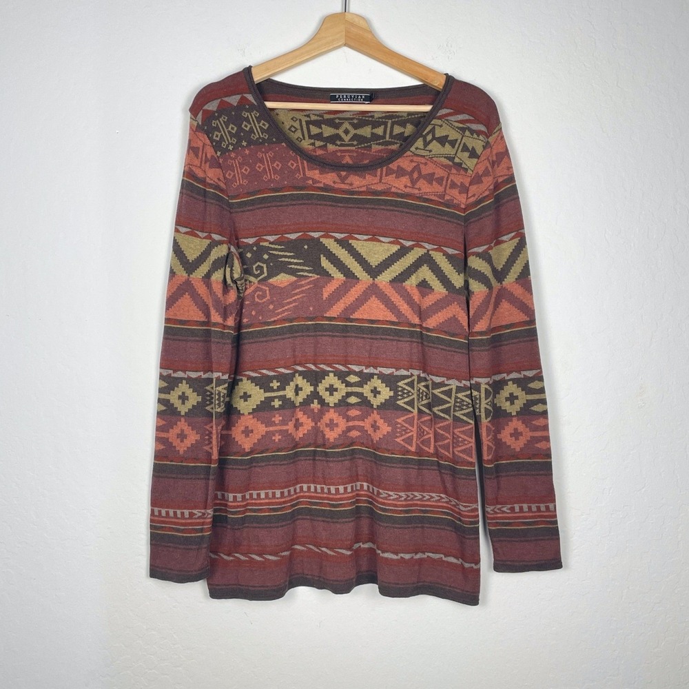 Peruvian Connection‎ Pima Cotton Geometric Southwestern Aztec Top Burgundy Large